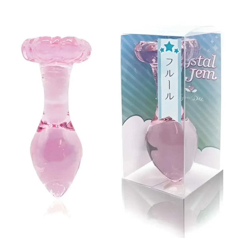 Pink glass anal plug from Crystal Gem Hibiscus adds sparkle to your backfire newbie w-back game