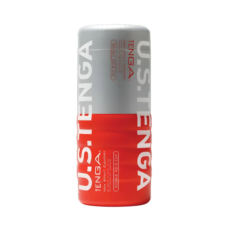 Red and gray TENGA U.S. double hole cup for ultimate pleasure in a double hole cup design