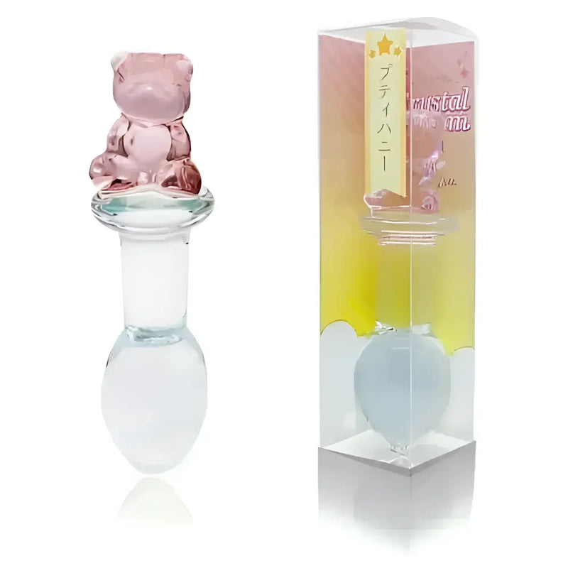 Crystal Gem Pink Bear Glass Butt Plug, a fun glass butt plug for adventurous newbies