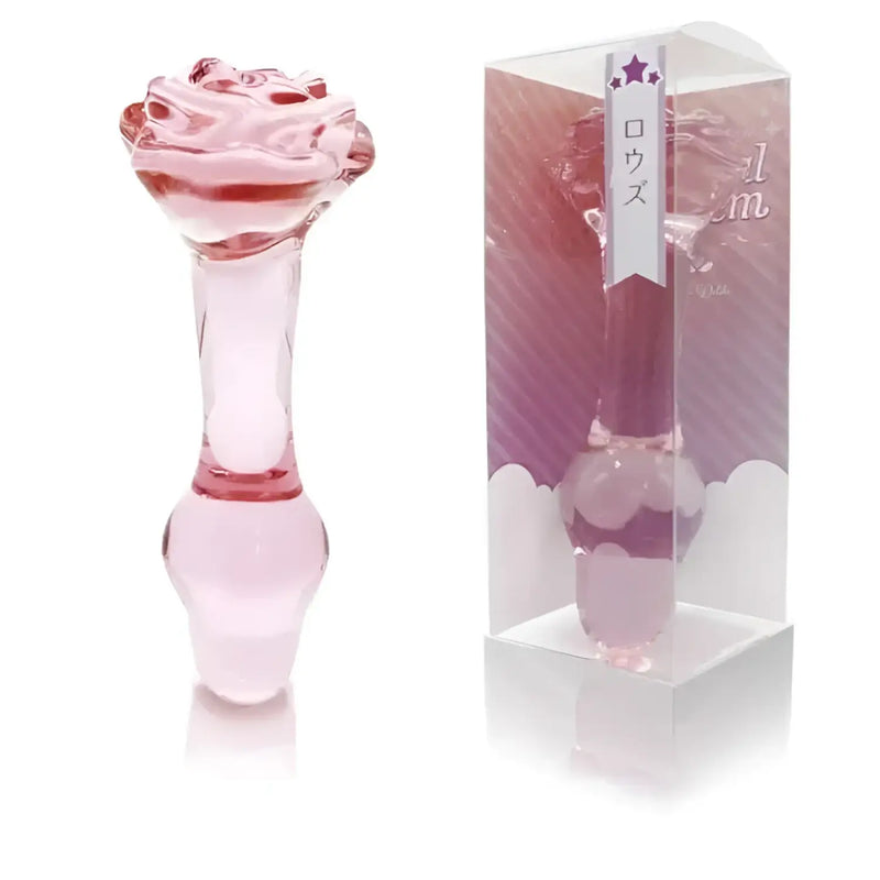 Pink glass rose-shaped perfume bottle for the Crystal Gem Rose Glass Butt Plug