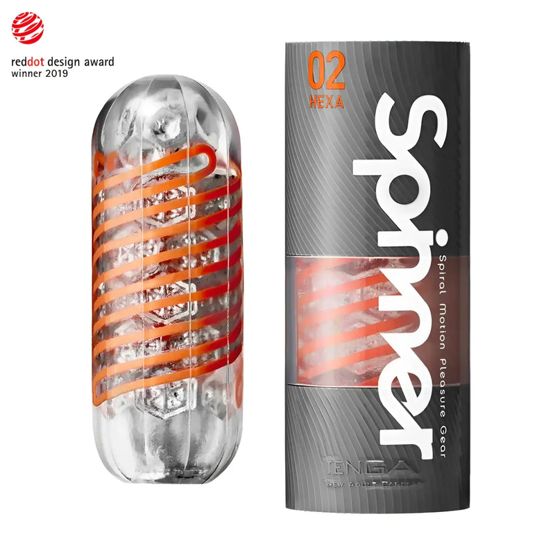 TENGA SPINNER 02 HEXA male sex toy with spiral design and drying stand option