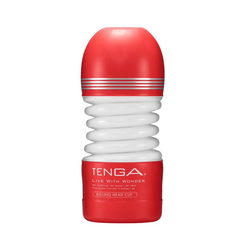 Red and white ribbed rolling head cup from TENGA ROLLING HEAD CUP for ultimate pleasure