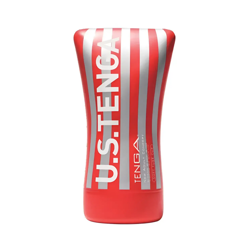 Red and silver striped soft tube cup from TENGA U.S. SOFT TUBE CUP collection