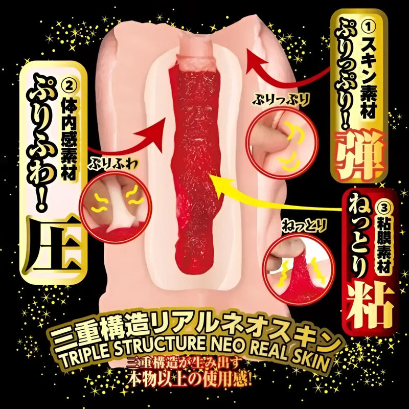 Flesh-colored Nippori Meiki Tanaka Remon Triple Layer Onahole with textured red interior