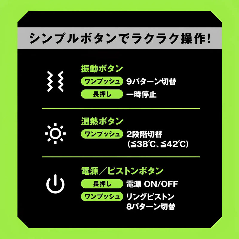Button operation instructions for Piston Vibration Hole Heated Ring-Pounding Electric Masturbator with tongue vibrating and heated piston vibe