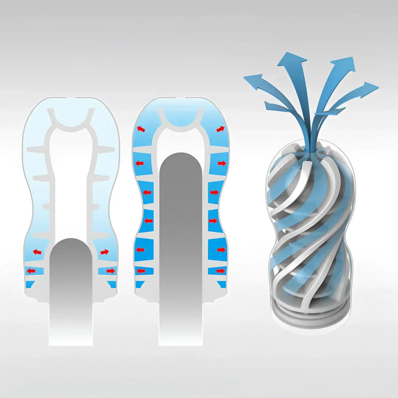 Diagram showing TENGA AIR FLOW CUP’s internal structure and air flow with vacuum hole