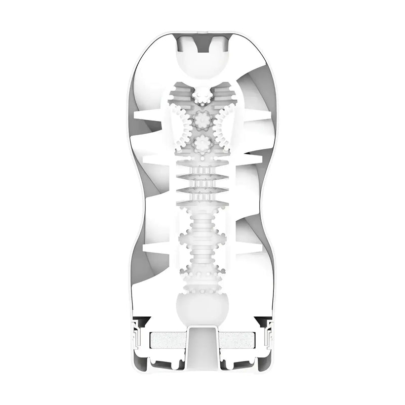 Cross-section of TENGA AIR FLOW CUP with ribbed texture and vacuum hole for airflow