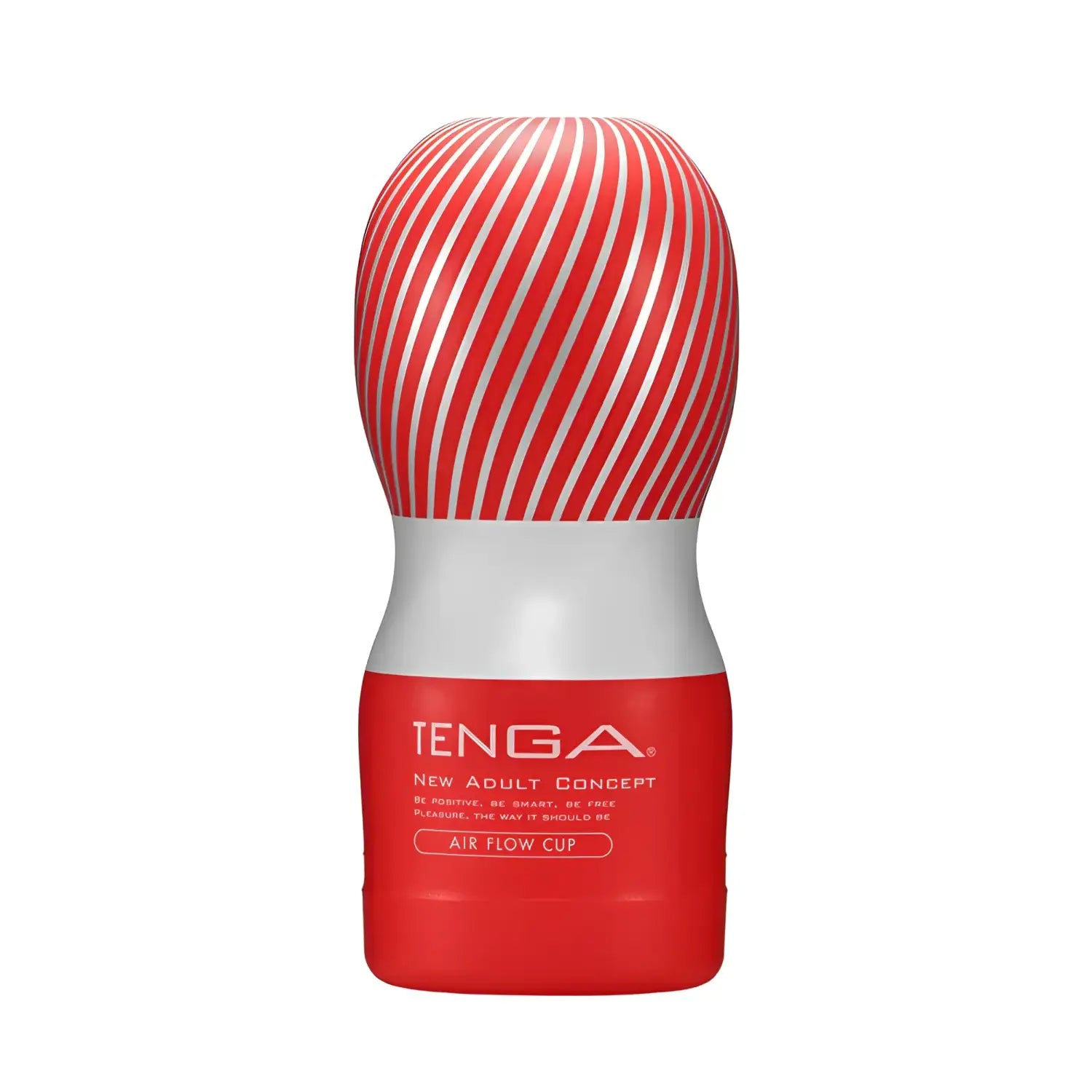 Red and white striped TENGA AIR FLOW CUP with vacuum hole and air flow design