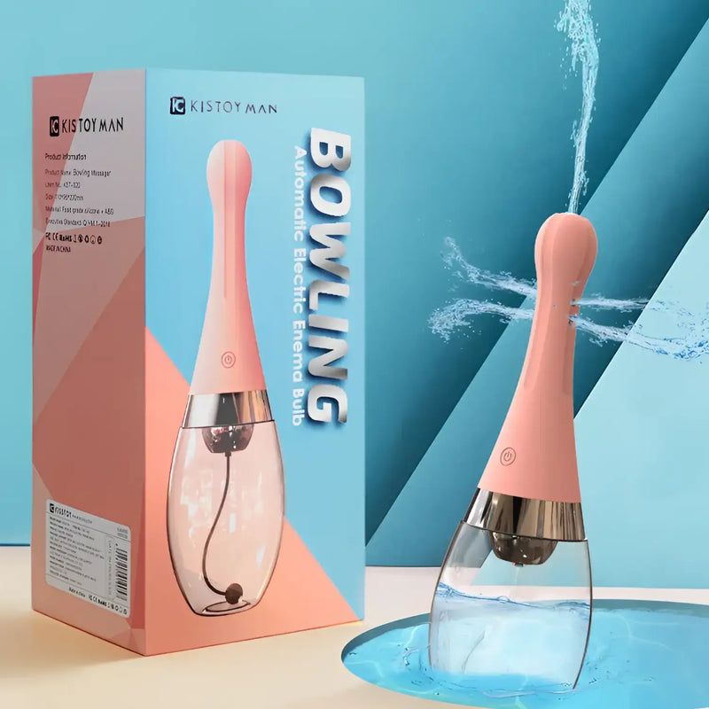 Pink electric anal enema bulb for Bowling 3-speed 5-hole spraying enema cleaner