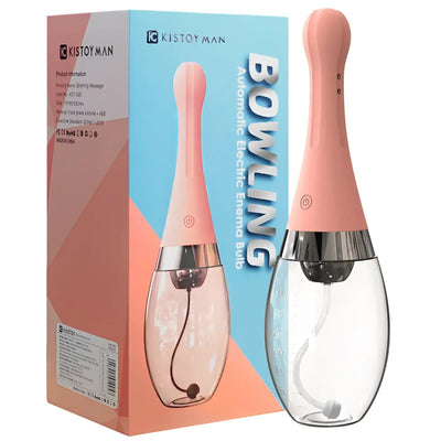 Pink and clear electric anal enema bulb from Bowling 3-speed 5-hole spraying cleaner