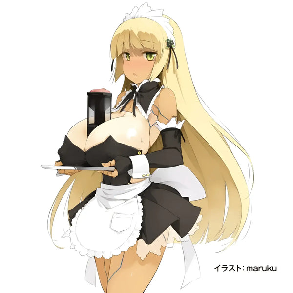 Anime maid with tray showcasing the Puni Ana-roid 3 Electric Oral Masturbator