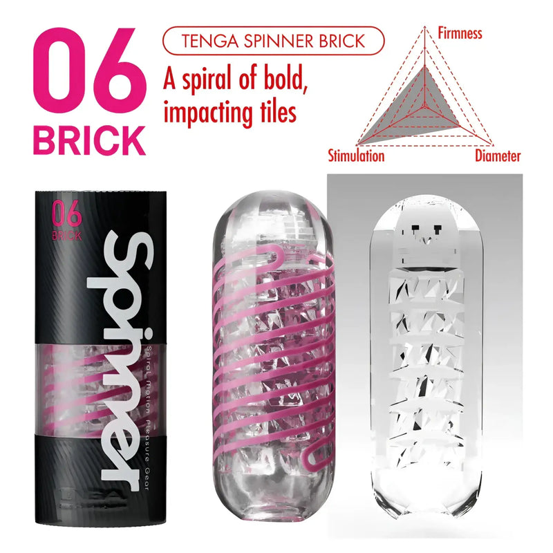 TENGA Spinner Brick sex toy with drying stand and condom for easy cleanup