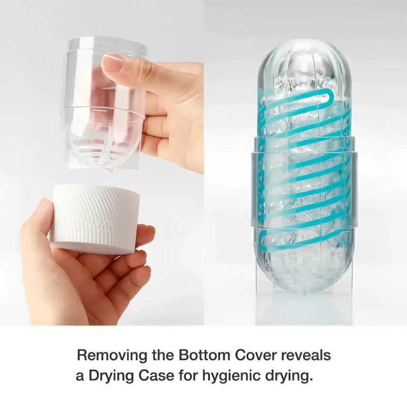 Clear drying case with blue spiral for TENGA SPINNER 05 BEADS sex toy storage