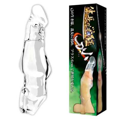 Clear Penis Extender and packaging for Length Awakening Knife 6cm Male Enhancement Sleeve