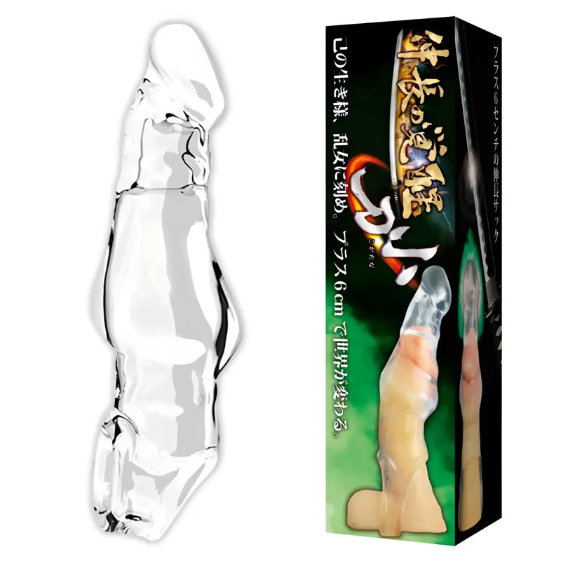 Clear Penis Extender and packaging for Length Awakening Knife 6cm Male Enhancement Sleeve