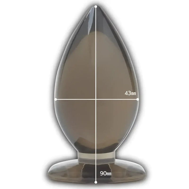 Dark gray Backfire Newbie W-Back high-elasticity butt plug with measurements displayed