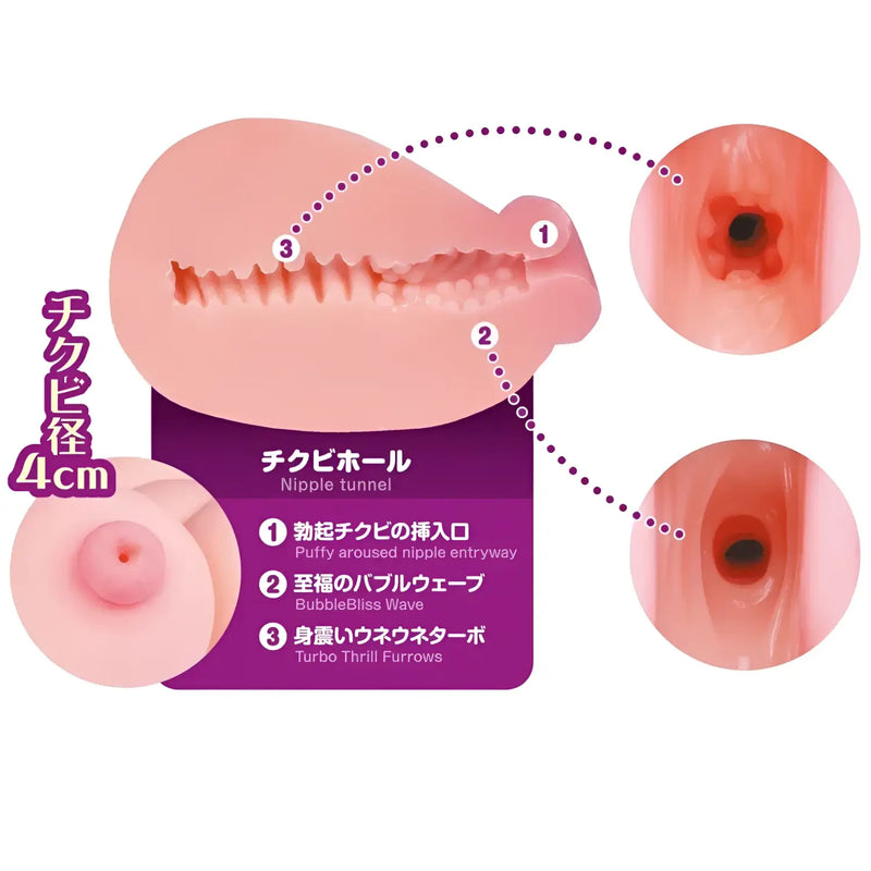 Pink silicone nipple tunnel with ridges, 4cm diameter, Seiraku Toys nipple fuck onahole