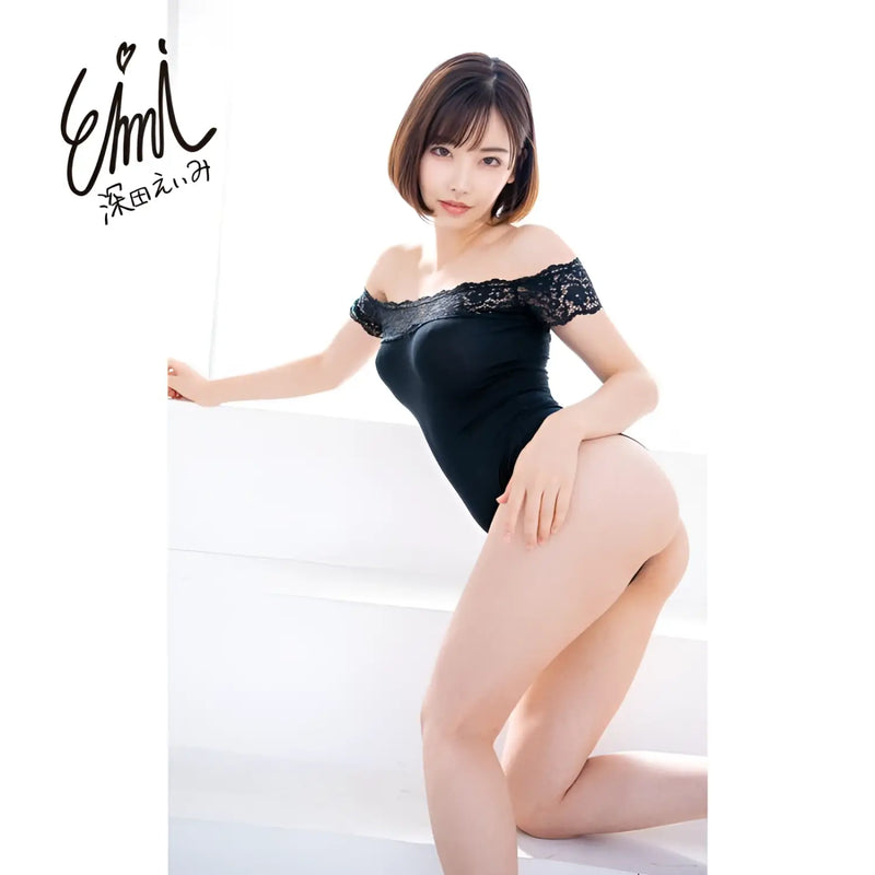 Black lace off-shoulder bodysuit on JNPG Fukada Eimi electric masturbator sex toy