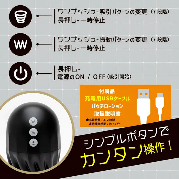 Black personal massager with control buttons for the Puni Ana-roid S electric masturbator