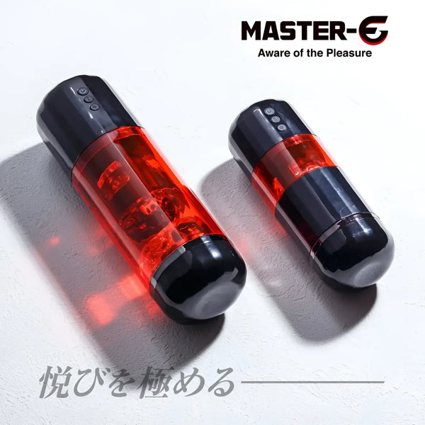 Black and red electric vaginal masturbator devices from MASTER-E Tornado Piston collection