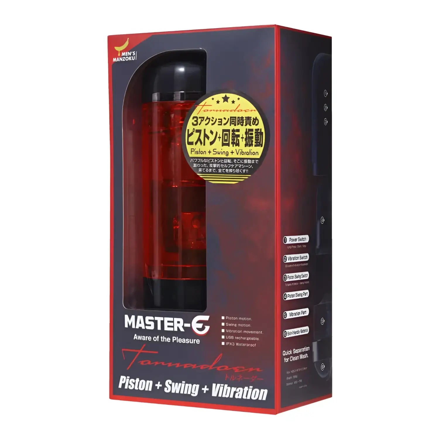 Red and black electric vaginal masturbator in packaging for intense pleasure moments