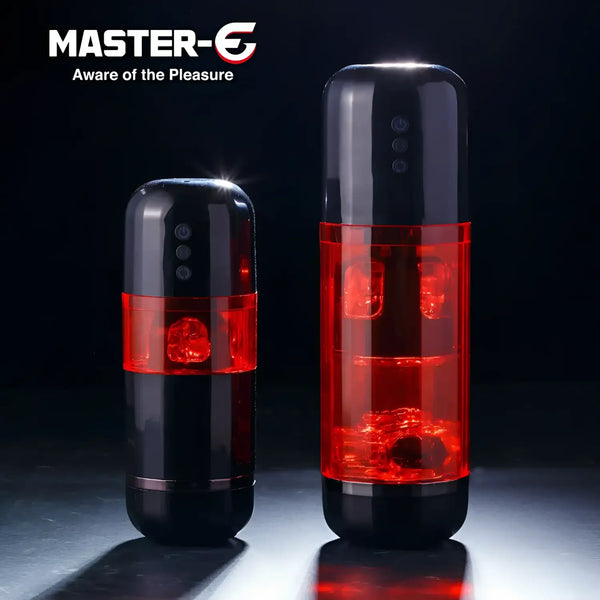Black and red pleasure devices for the MASTER-E Tornado Electric Vaginal Masturbator