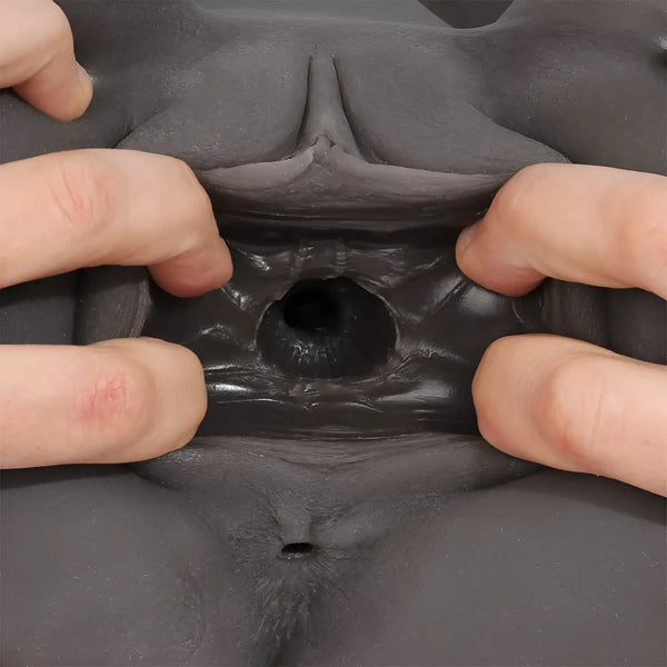 Erotic black cow gal dual-layer TPE hip onahole with abs texture