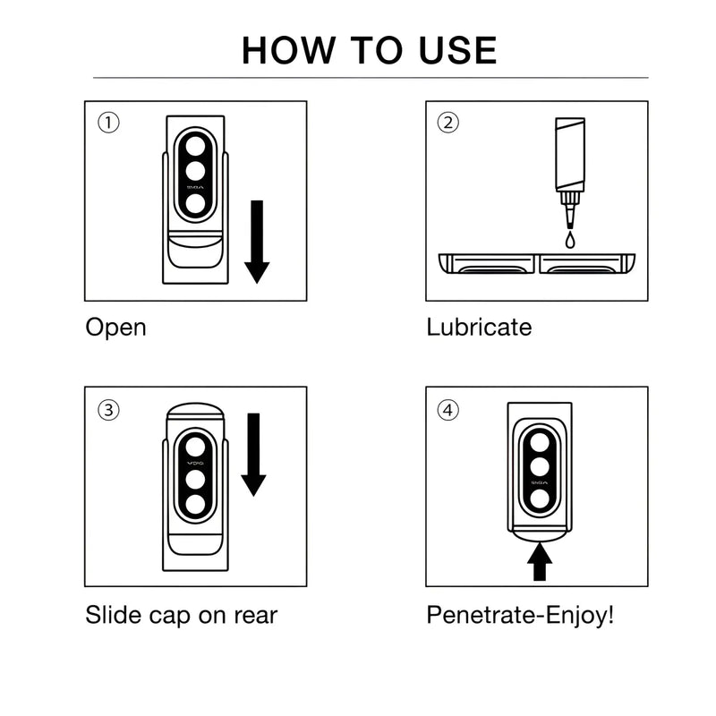 Instructions for using the TENGA FLIP HOLE BLACK pleasure device with flip hole black features