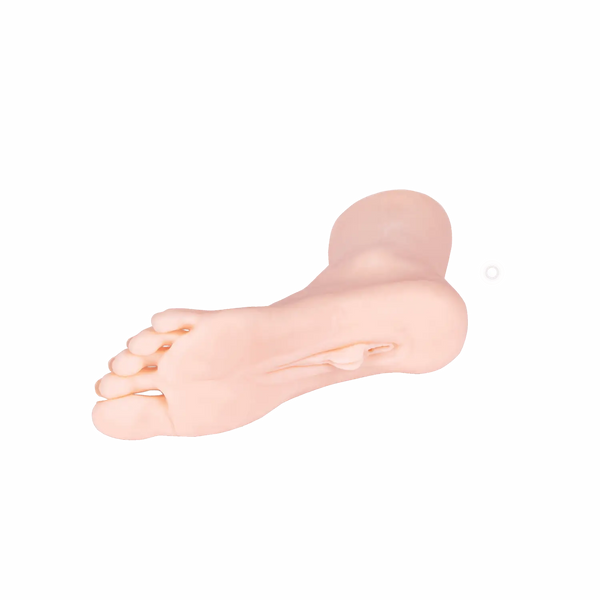 Realistic peach silicone foot model with XTC Succubus Sole for fetish play