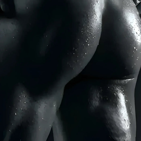 Sweaty muscular back showcasing K2MAN Ketsuman Forbidden Ultra Pleasure Onahole