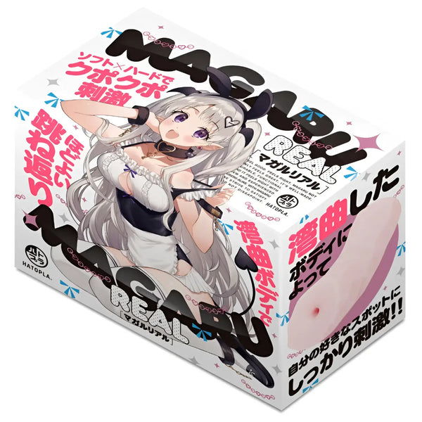 Adult toy packaging for Magaru Real Dual-Stimulation Curved Uterine Onahole