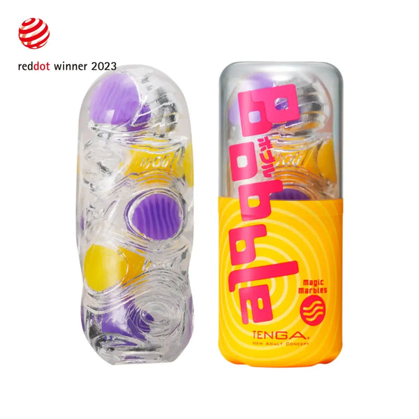 TENGA BOBBLE MAGIC MARBLES textured masturbator with purple and yellow internal nubs