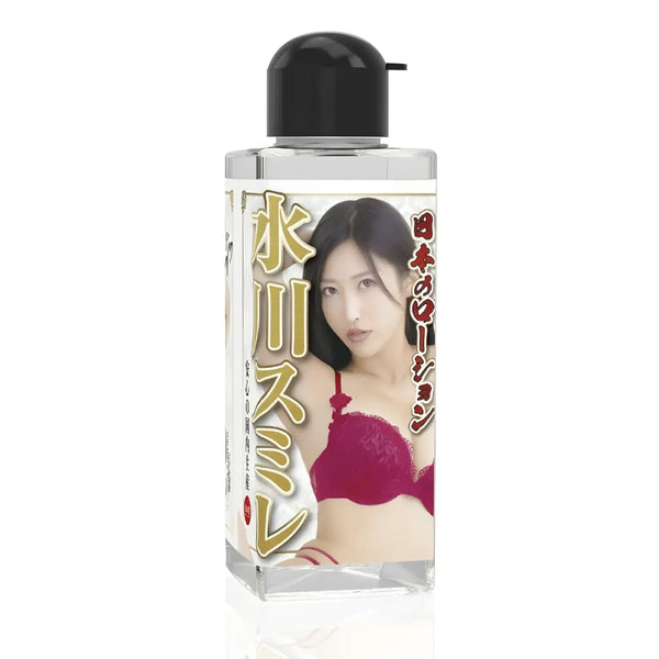 Square bottle of Mizukawa Sumire Love Juice lubricant with woman on label, water-based
