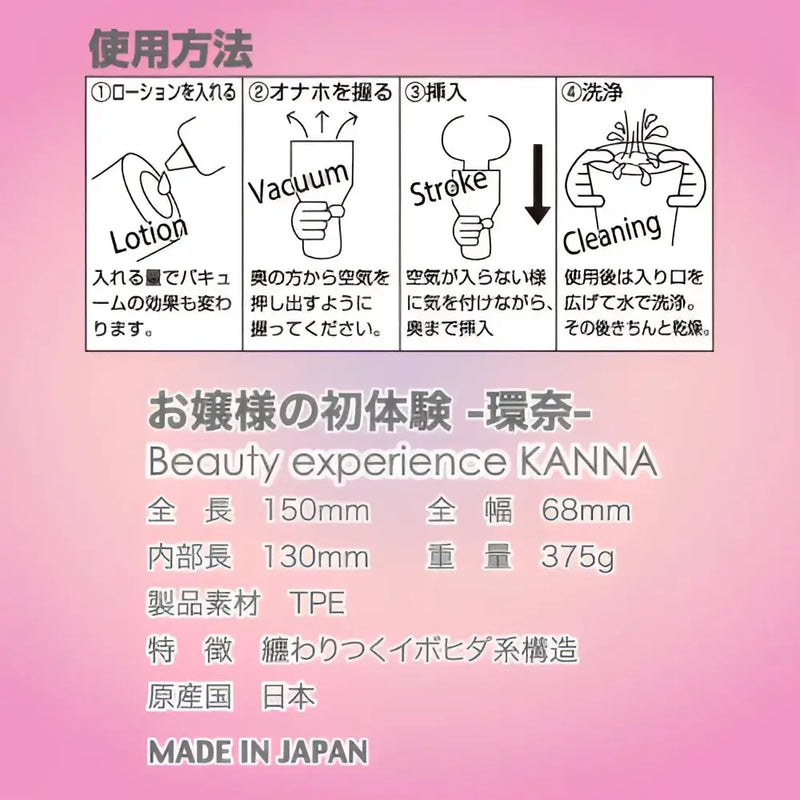 Packaging of TOYSHEART Ojousama Virgin Debut Kanna non-through onahole with instructions and specs