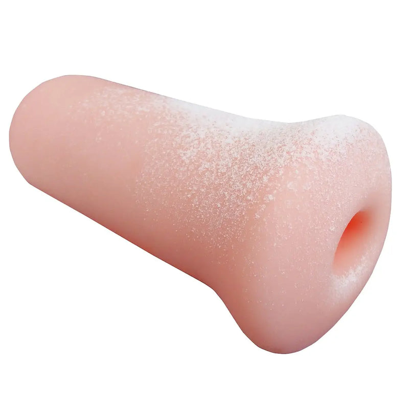 Flesh-toned textured sex toy next to Onahole Disinfectant Powder for a safe clean