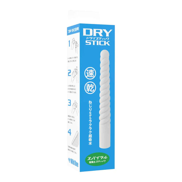 Blue box with a white spiral stick, perfect for Onahole Dry Stick use