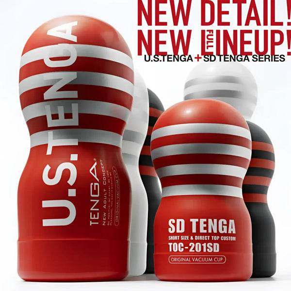 Adult novelty items featuring TENGA U.S. ORIGINAL VACUUM CUP for larger users