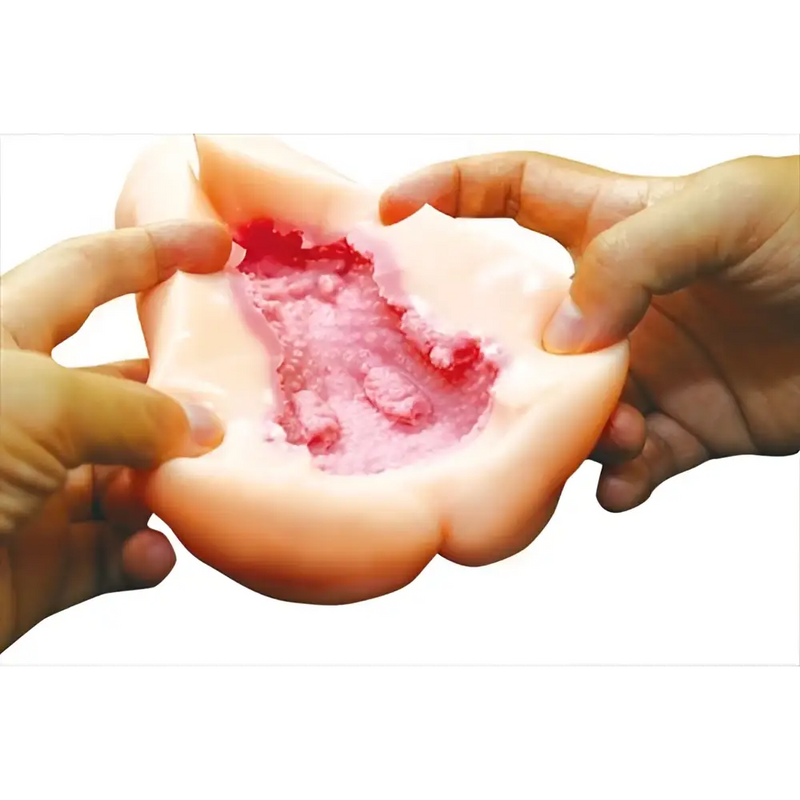 Realistic silicone wound model in TAMATOYS Captive Princess Knight onahole with soft bumps