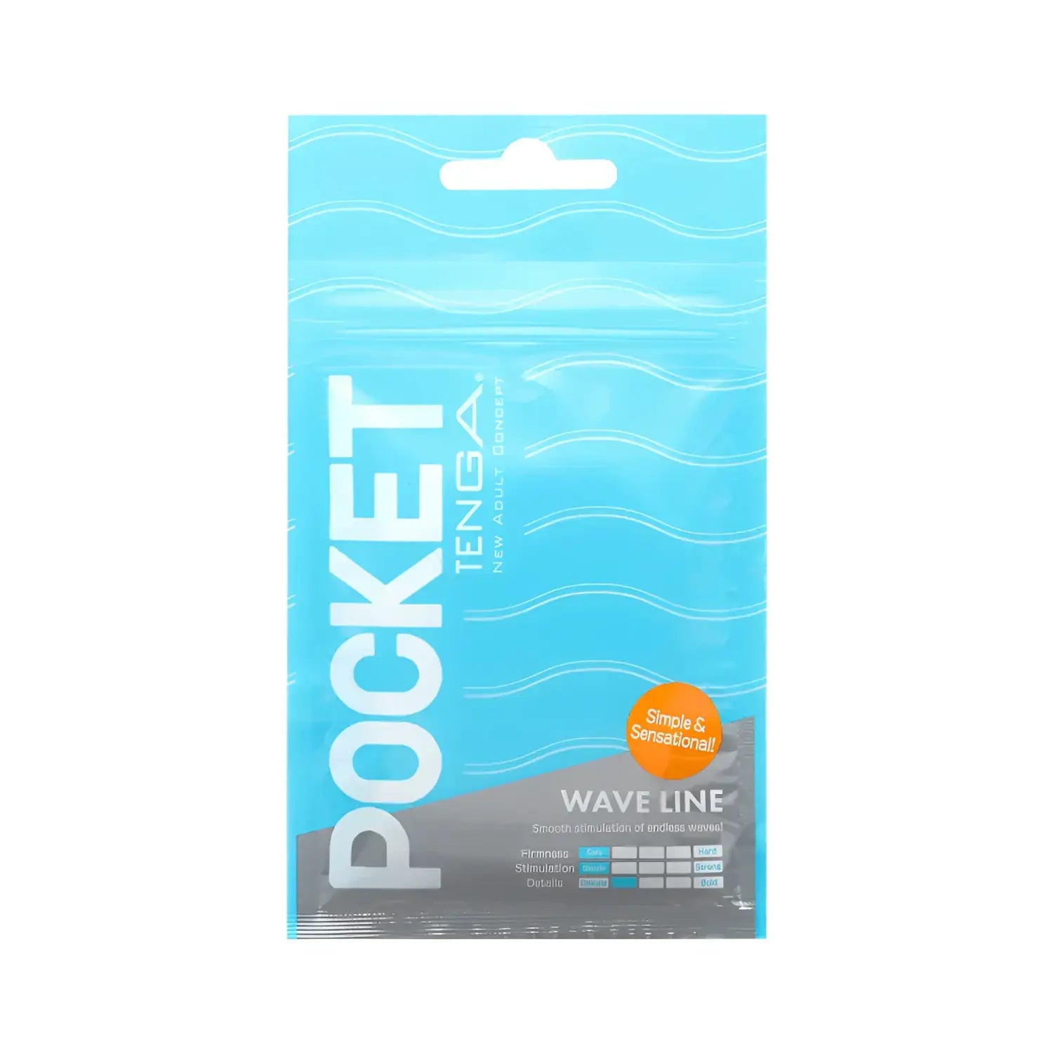 Light blue and grey POCKET TENGA WAVE LINE sex toy pouch with personal massager inside