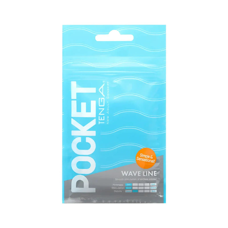 Light blue and grey POCKET TENGA WAVE LINE sex toy pouch with personal massager inside