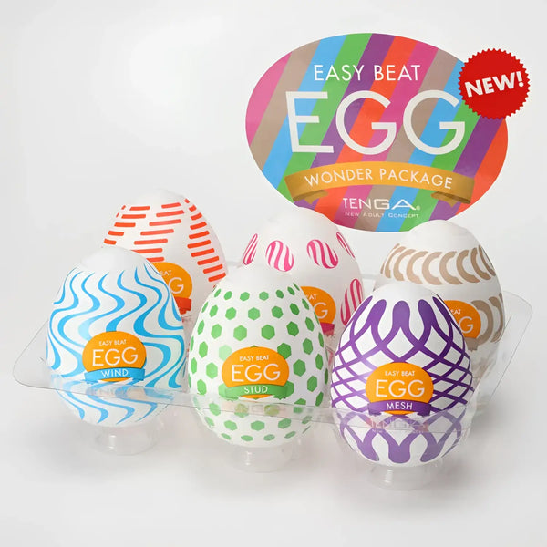 Colorful TENGA EGG WONDER PACK sex toy with vibrant patterned egg-shaped male masturbators