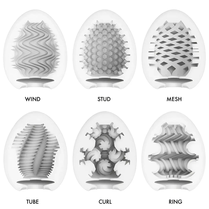 Six textured interiors of TENGA EGG WONDER PACK sex toy for unique pleasure experiences