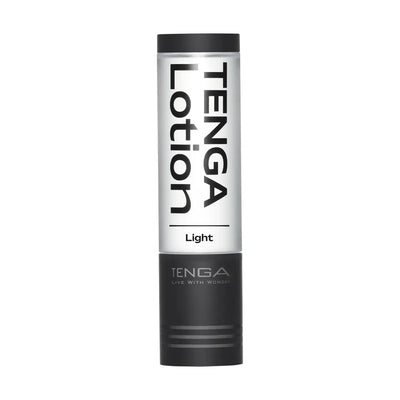 Clear and black cylindrical TENGA LOTION LIGHT bottle, perfect for sex toy use