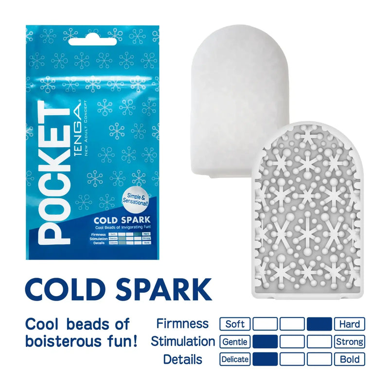 Pocket TENGA COLD SPARK sex toy with snowflake interior for gentle cold stimulation