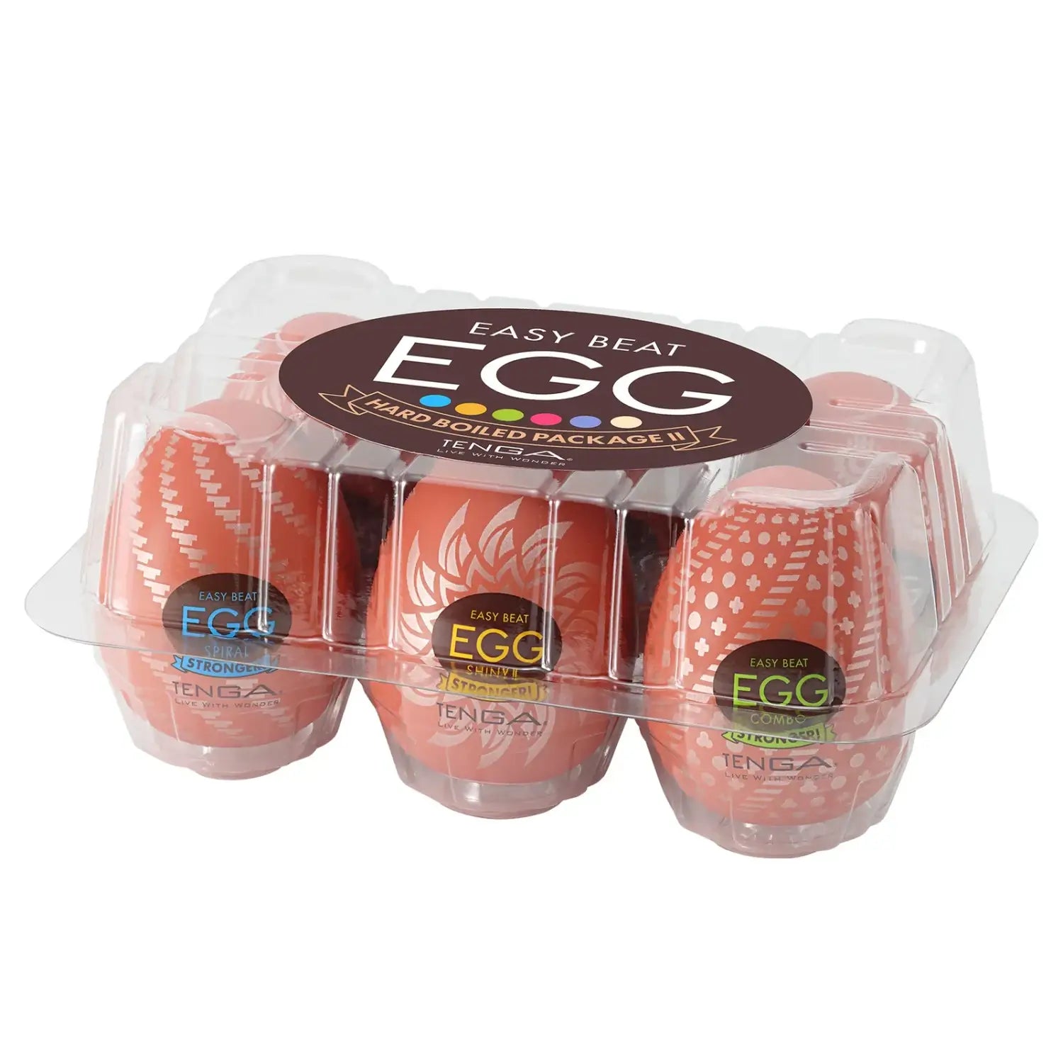 Six-pack TENGA EGG HARD BOILED II sex toy set in clear plastic container