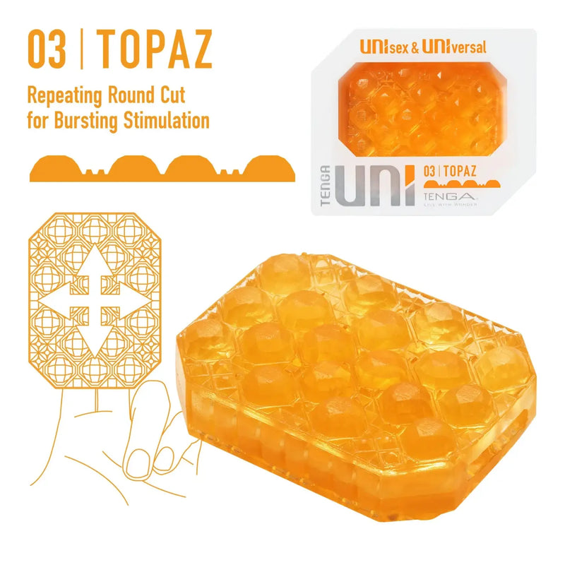 TENGA UNI TOPAZ orange translucent sex toy with textured surface for stimulation
