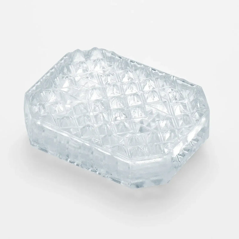 Clear rectangular textured glass soap dish from TENGA UNI DIAMOND sex toy collection