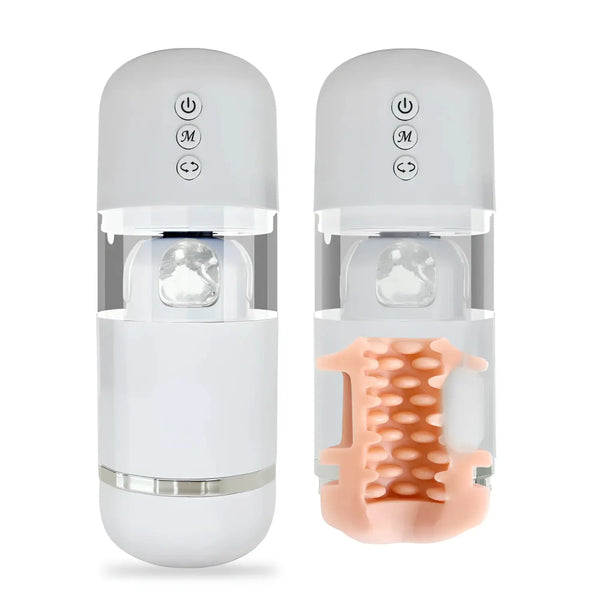 Electric Fellarhythm Dual-Vibration Rotating Masturbator showing internal textured sleeve and sleek design