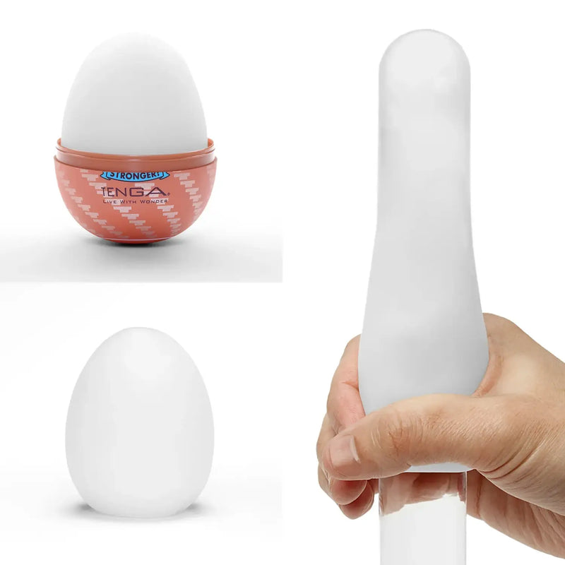 White egg-shaped TENGA EGG HARD BOILED II sex toy with textured interior for enhanced pleasure