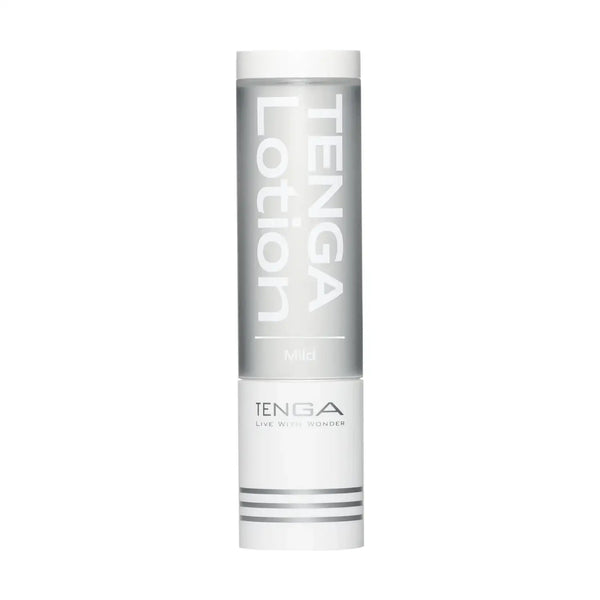 Clear white TENGA LOTION MILD bottle with mild formula for personal use sex toy care